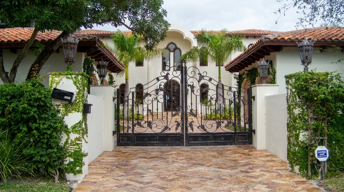 Gated entry to a Mediterranean residence